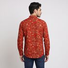 Men's Rust Cotton Mandarin Collar Floral Printed Kurta, रस्ट, small
