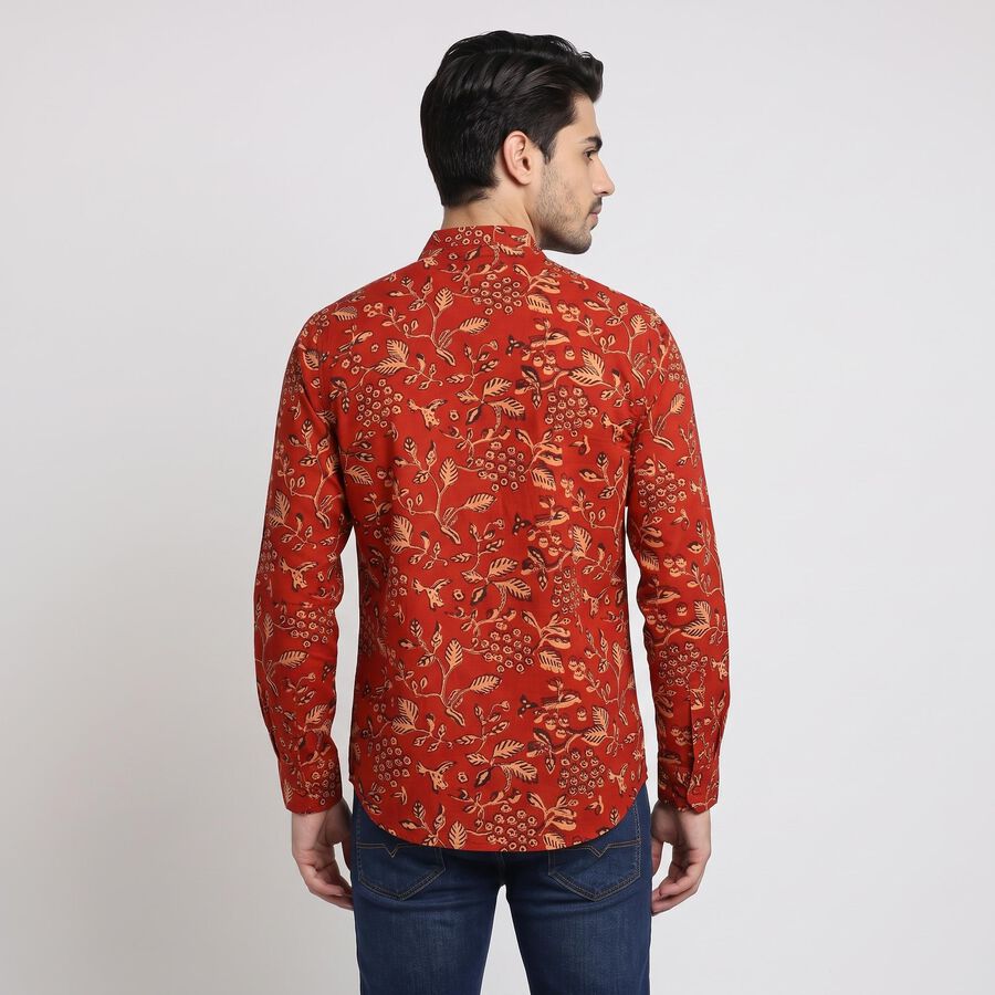 Men's Rust Cotton Mandarin Collar Floral Printed Kurta, रस्ट, large