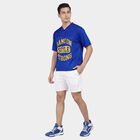 Men's Blue Round Neck Athleisure T-Shirt, Royal Blue, small