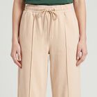 Women's Beige Wide Leg Pintuck Track Pants, गहरा पीला, small