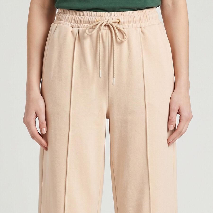 Women's Beige Wide Leg Pintuck Track Pants, गहरा पीला, large