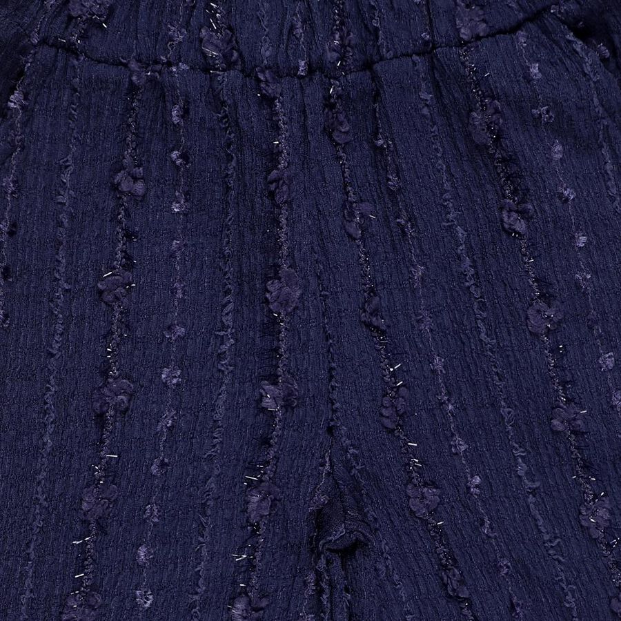 Girls' Deep Navy Blue Wide-Leg Textured Trousers, Navy Blue, large image number null