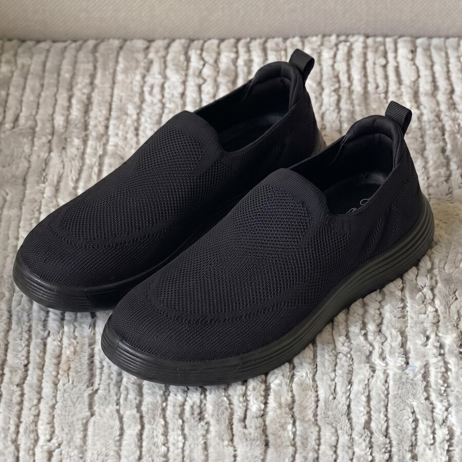 Men's Black Slip-On Casual Shoes, काला, large