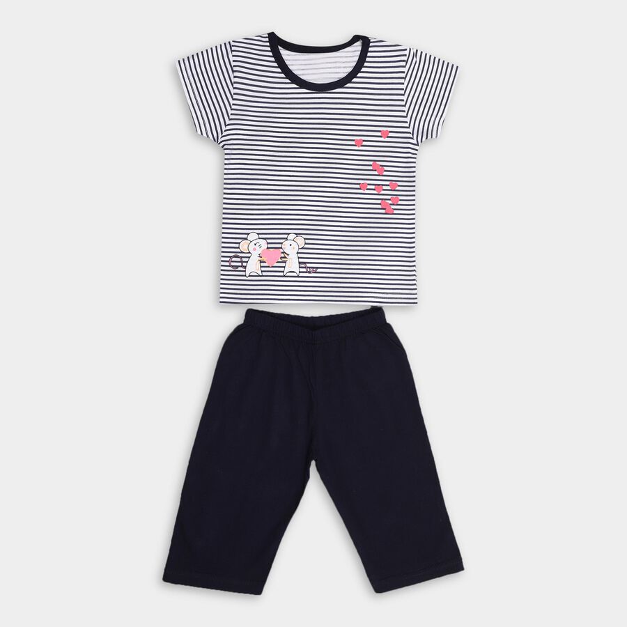 Girls' 100% Cotton Capri Set , Navy Blue, large