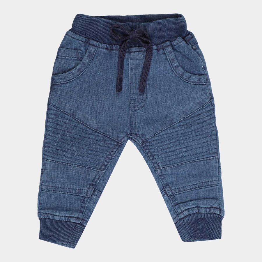 Infants Heavy Wash with Embroidery Rib Waist W Suspende Jeans, Mid Blue, large image number null