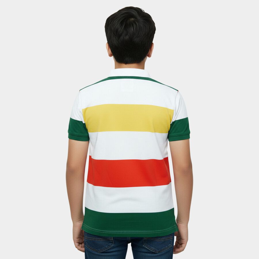 Boys' White Cotton Round Neck Graphic Printed T-Shirt, White, large