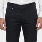 Men's Navy Blue Slim Fit Flat-Front Trousers, Navy Blue, small