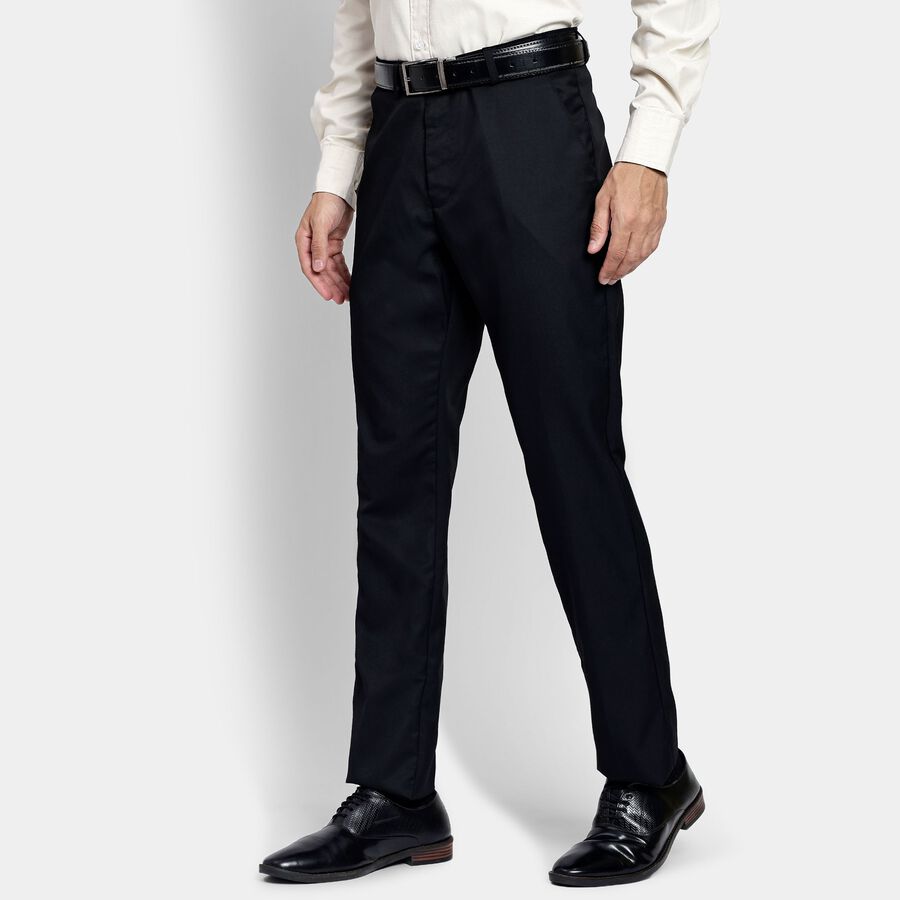 Men's Slim Fit Formal Trousers, काला, large image number null