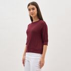 Women's Deep Maroon Crew Neck Casual Knitted Top, वाइन, small