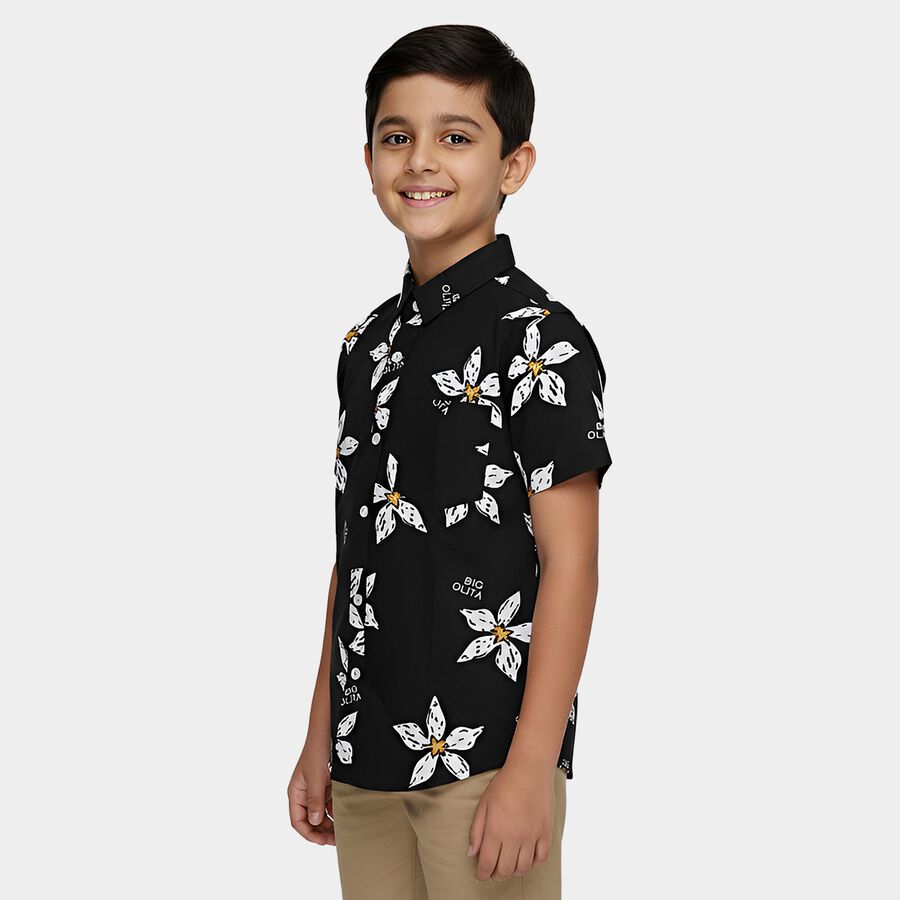 Boys Black Cotton Half Sleeve Classic Casual Shirt, Black, large