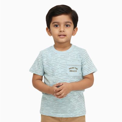 Boys Light Blue Cotton Round Neck Casual T-Shirt