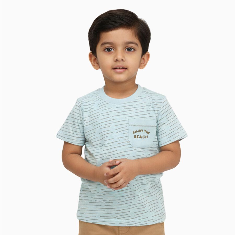 Boys Light Blue Cotton Round Neck Casual T-Shirt, एक्वा, large