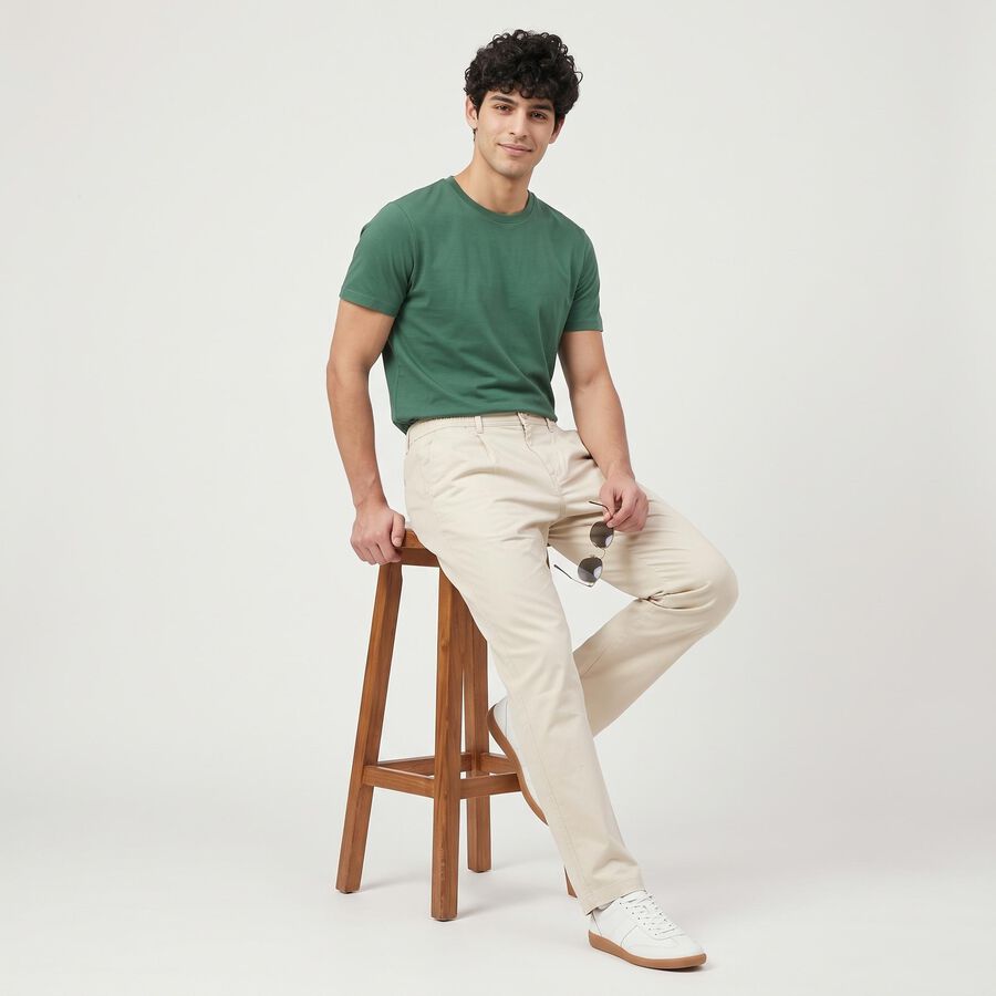 Men's Cream Slim Fit Chino Trousers, Off White, large