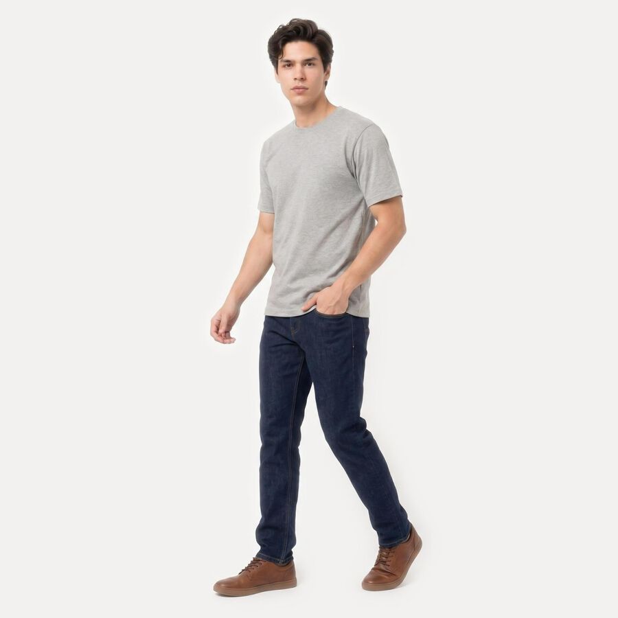 Men Grey Round Neck Regular T-Shirt, Melange Mid Grey, large