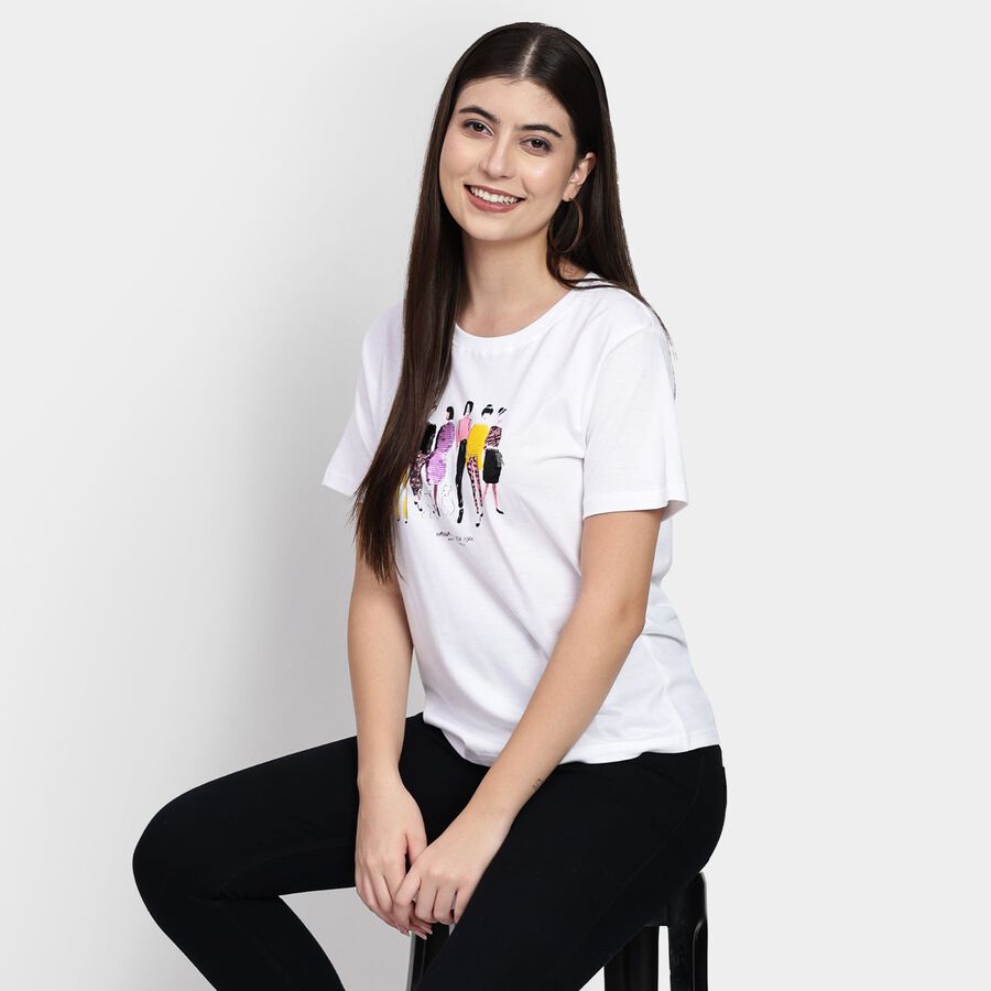 Ladies' Cotton Round Neck T-Shirt, White, large image number null
