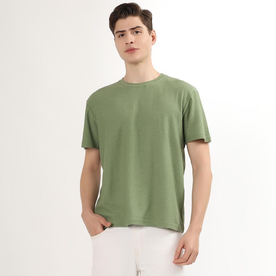 Men's Light Sage Green Round Neck Casual T-Shirt, Light Green, large