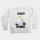 Girls Ecru Melange Round Neck Pullover Sweatshirt, एक्रू मिश्रित, small