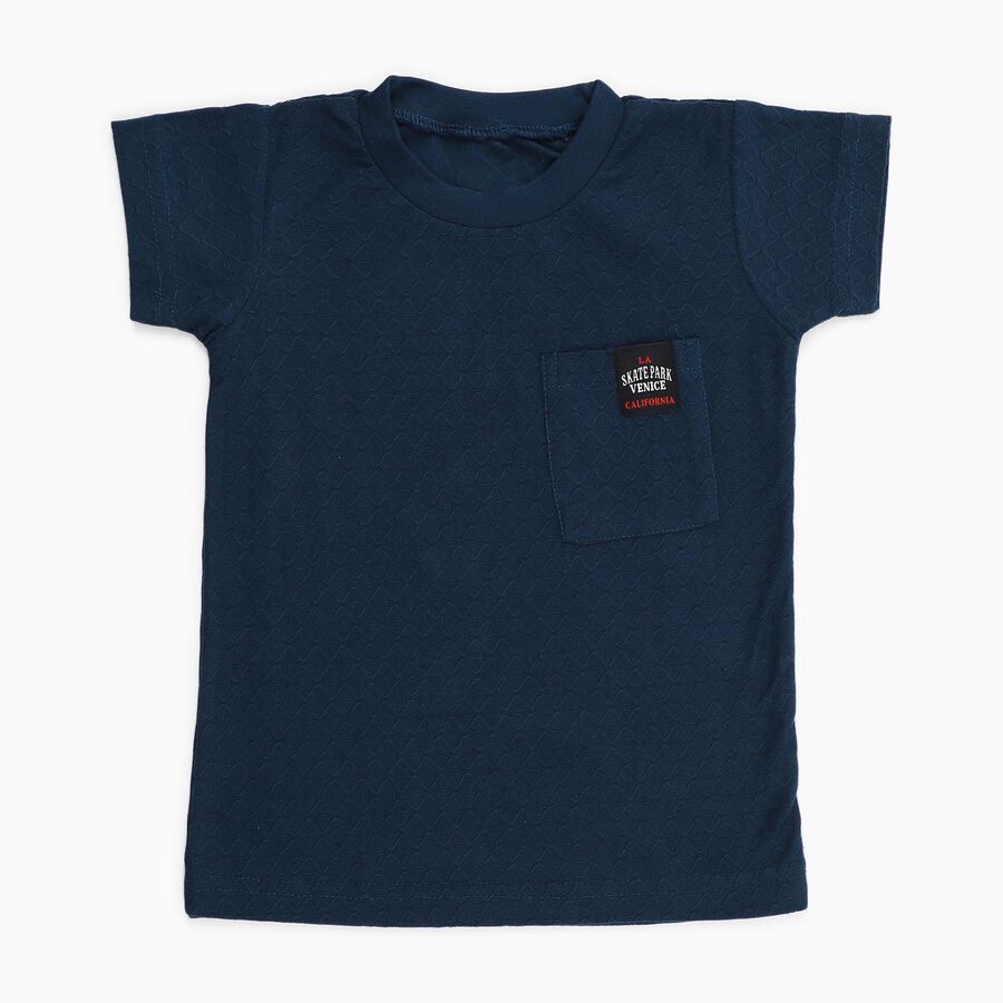 Boys Deep Midnight Navy Blue Crew Neck Casual Half Sleeve T-Shirt, Navy Blue, large image number null