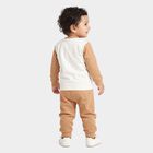 Infants' Beige 100% Cotton Round Neck Graphic Print Baba Suit, गहरा पीला, small