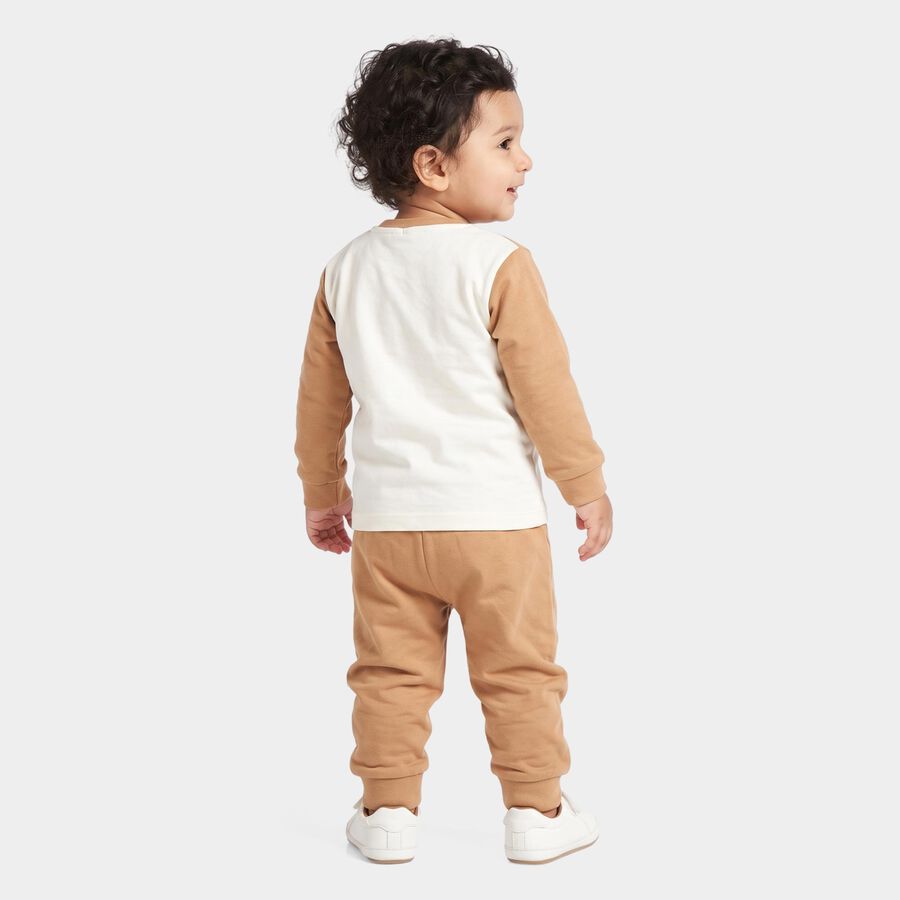 Infants' Beige 100% Cotton Round Neck Graphic Print Baba Suit, गहरा पीला, large