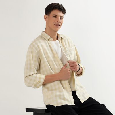 Men's Light Green Cotton Regular Collar Casual Shirt