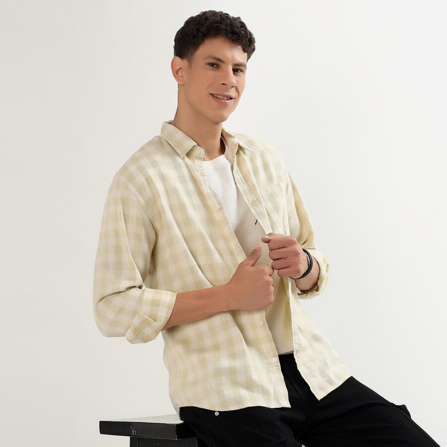 Men's Light Green Cotton Regular Collar Casual Shirt, Light Green, large image number null