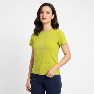 Women's Green Round Neck Regular T-Shirt