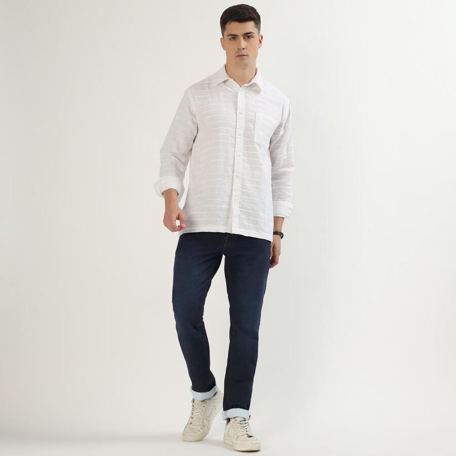 Men's Snow White Cotton Spread Collar Casual Shirt, सफ़ेद, large image number null