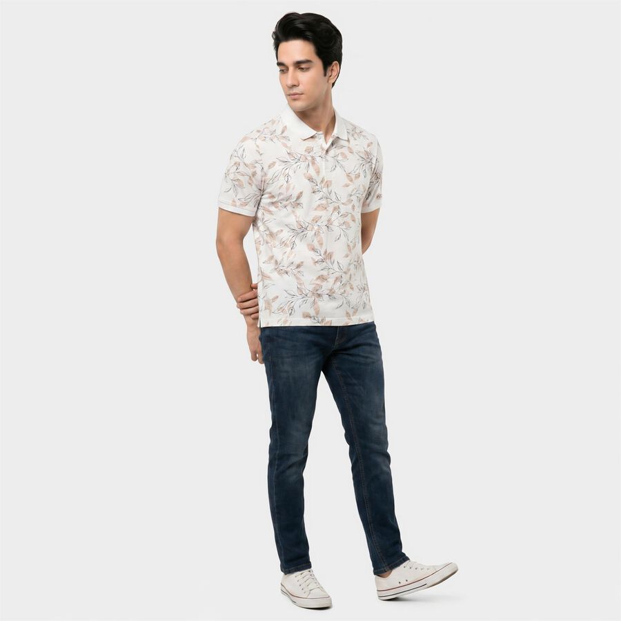 Men's White Polo Neck Printed Polo T-Shirt, White, large