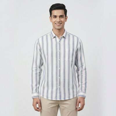 Men's Navy Blue Cotton Casual Shirt
