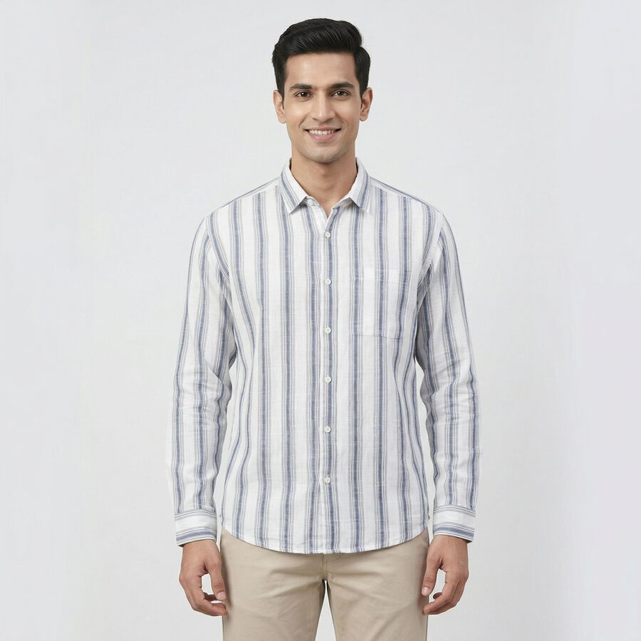 Men's Navy Blue Cotton Casual Shirt, नेवी ब्लू, large