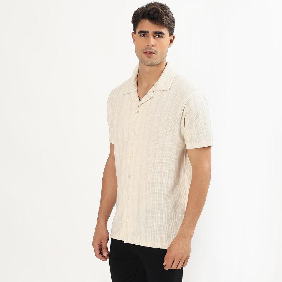 Men's Beige Slim Fit Printed Casual Shirt, Beige, large