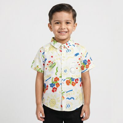 Boys Yellow Cotton Short Sleeves Collar Regular Fit Casual Shirt