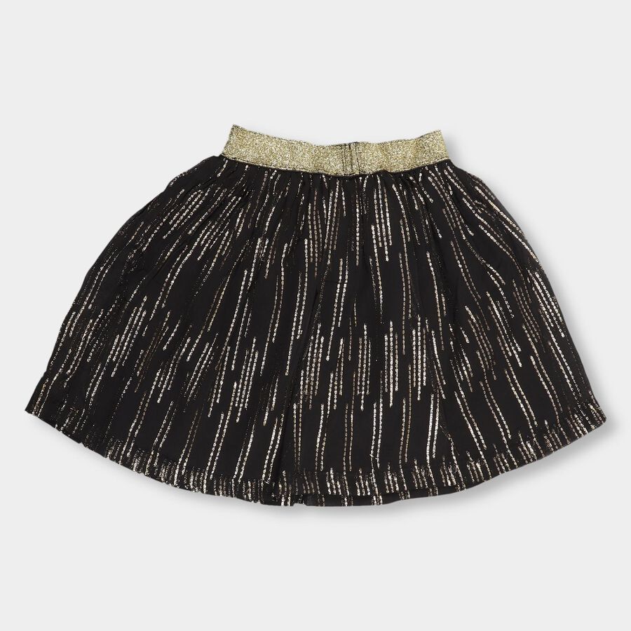 Girls' Jet Black A-Line Pull Ups Skirt, काला, large image number null