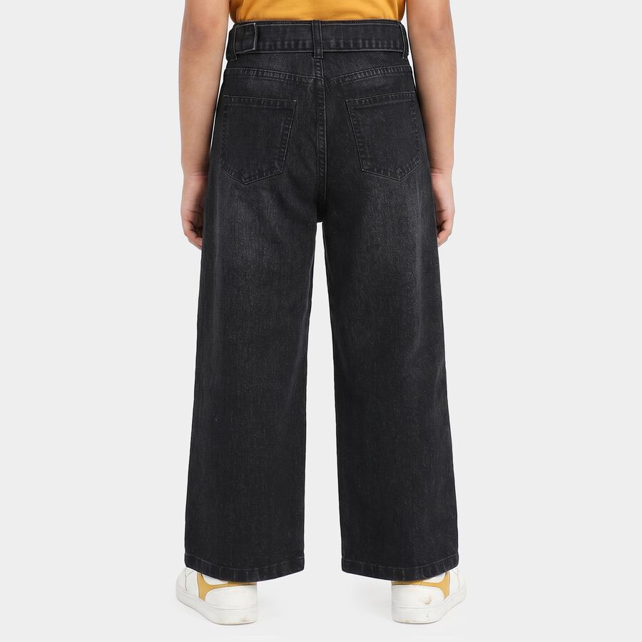 Girls Black Wide Leg Belted Jeans, Black, large