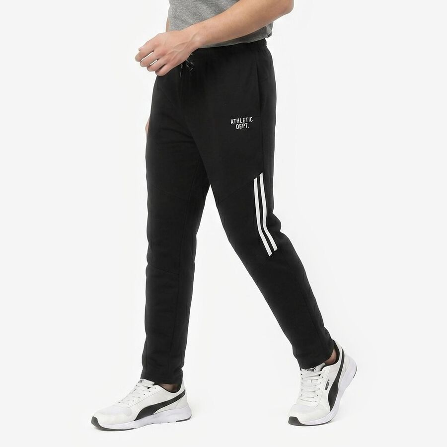 Men's Black Jogger Fit Side-Striped Track Pants, Black, large