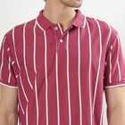 Men's Light Pink Polo Neck Striped T-Shirt, Light Pink, small image number null