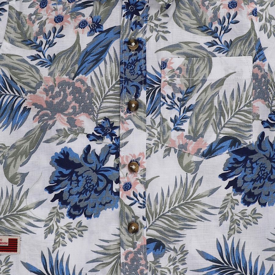 Boys' Off-White Cotton Half Sleeve Spread Collar Floral Casual Shirt, Off White, large