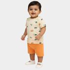 Infants' Orange Cotton Round Neck Car Print Baba Suit, Orange, small