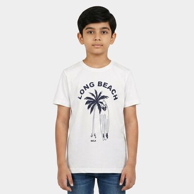 Boys White Round Neck Regular Boys T-Shirt