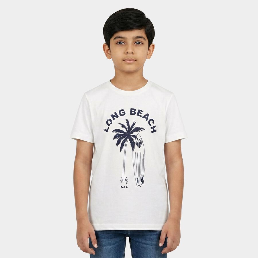Boys White Round Neck Regular Boys T-Shirt, सफ़ेद, large
