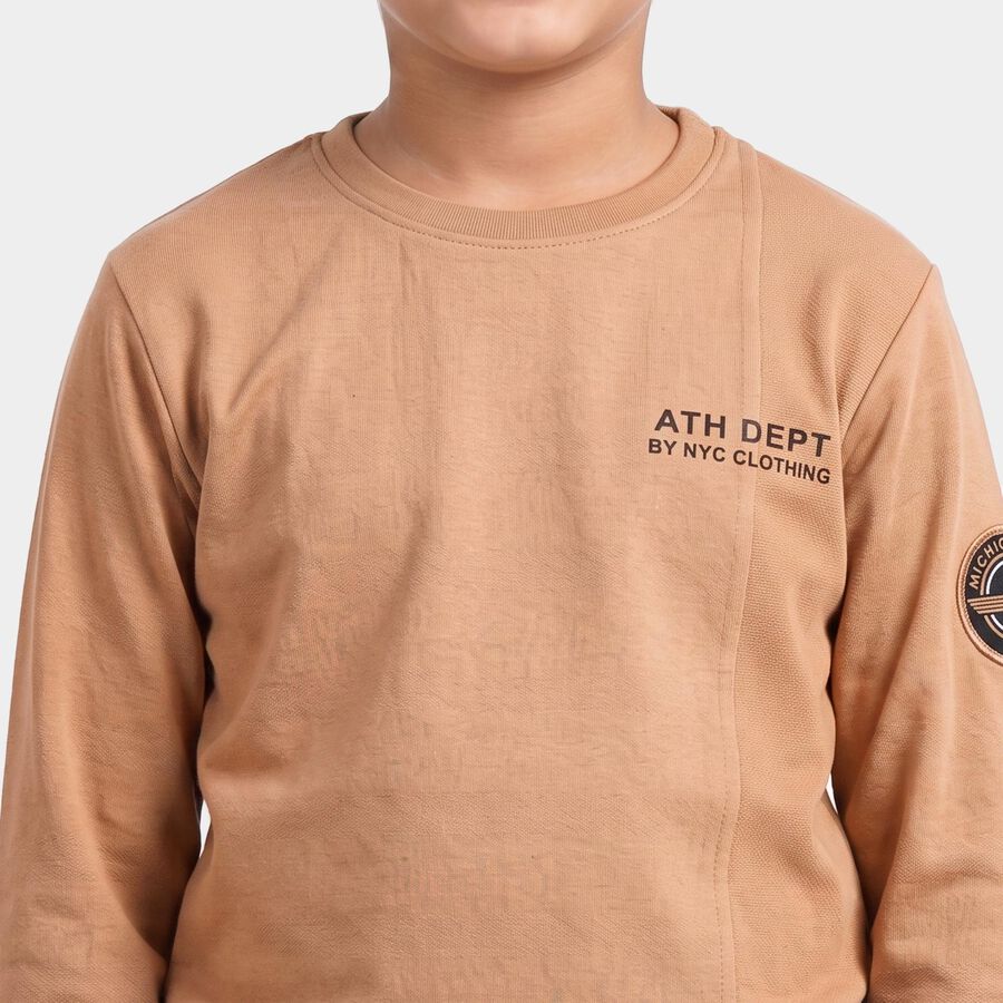 Boys Beige Crew Neck Regular T-Shirt, Beige, large