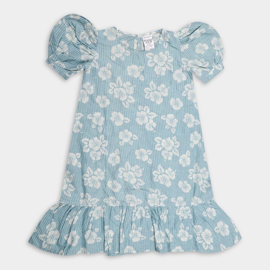 Girl's 100% Cotton Dress, Light Blue, large image number null
