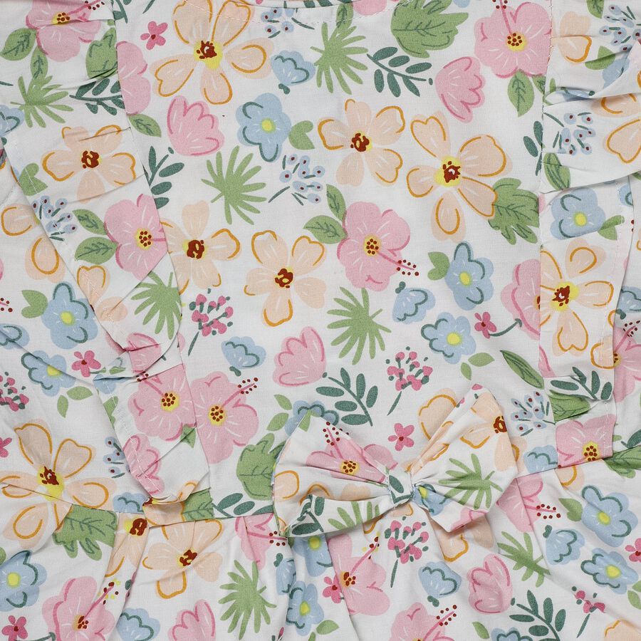 Girls' White Floral Print Sleeveless Frock, ऑफ व्हाइट, large