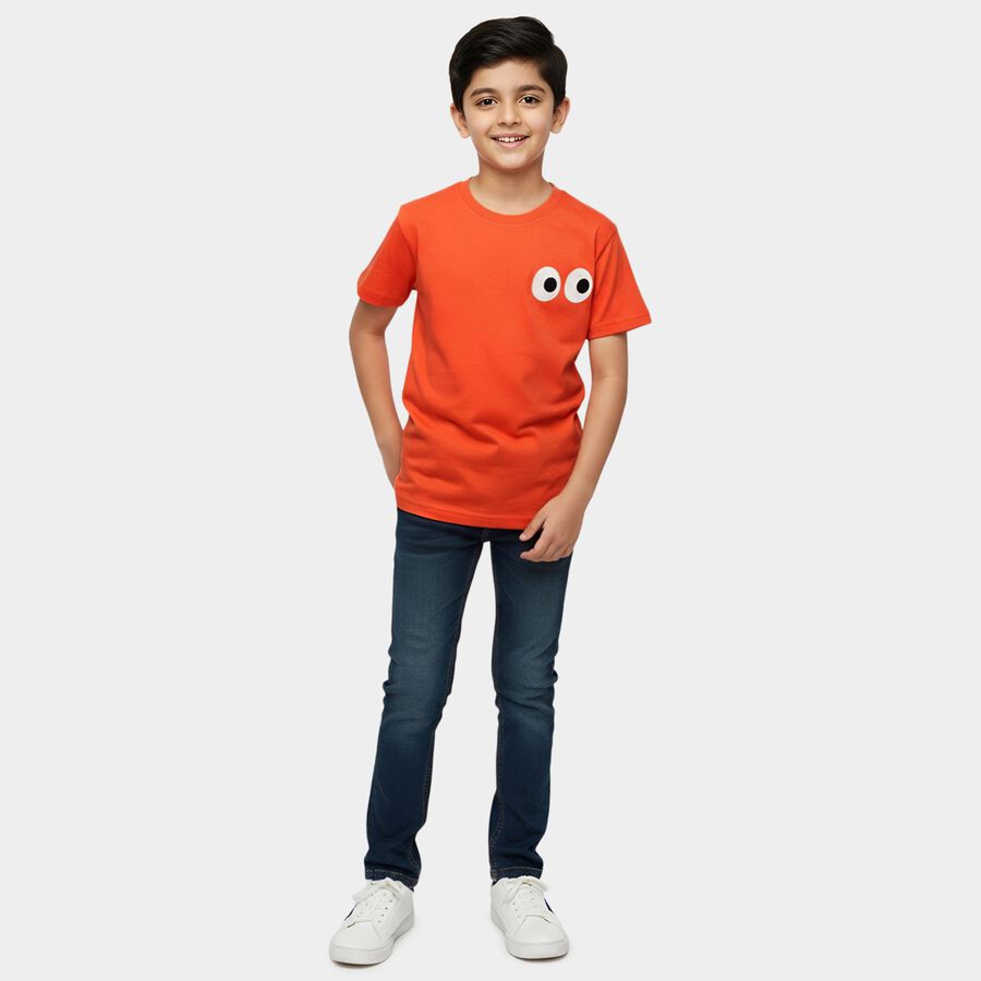 Boys' Coral Round Neck Graphic Printed T-Shirt, Coral, large