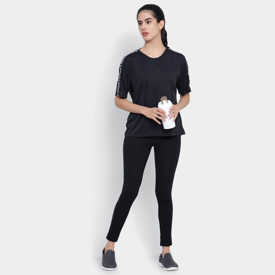 Solid Round Neck T-Shirt, Black, large image number null