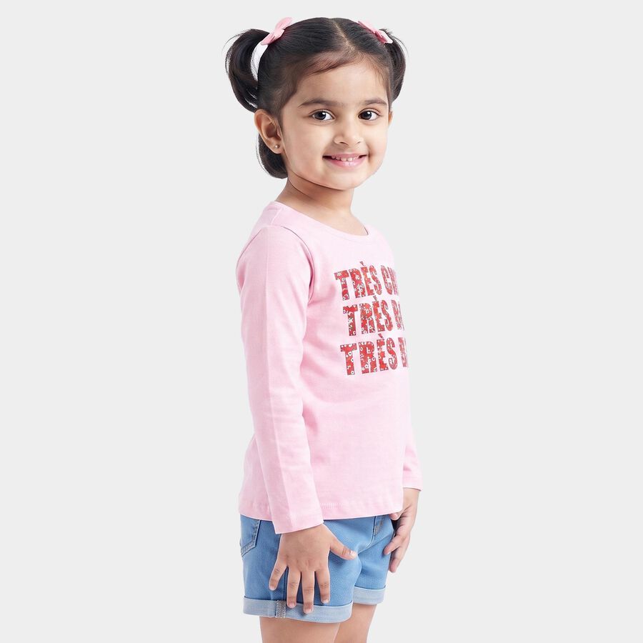 Girls Pink Round Neck Regular Top, Light Pink, large