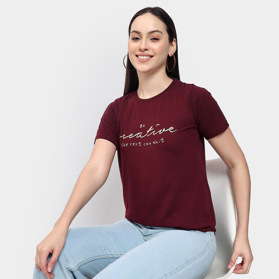 Ladies' Round Neck T-Shirt , Wine, large