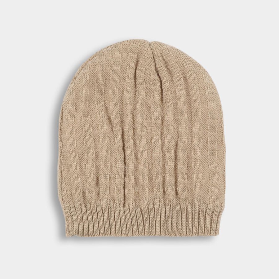 Boys' Soft Beige Knitted Beanie Cap, Beige, large image number null