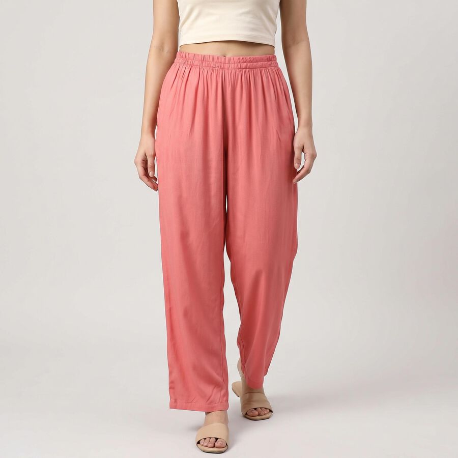 Women's Pink Regular Fit Elastic Waist Palazzos, गुलाबी, large